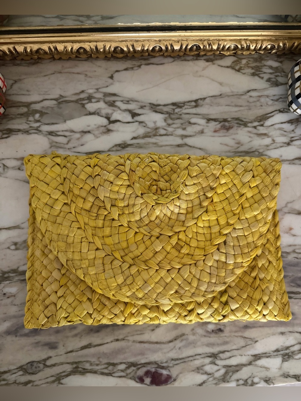 Shiraleah Simonetta Yellow Woven Corn Husk Clutch NWT Boho Resort Bag